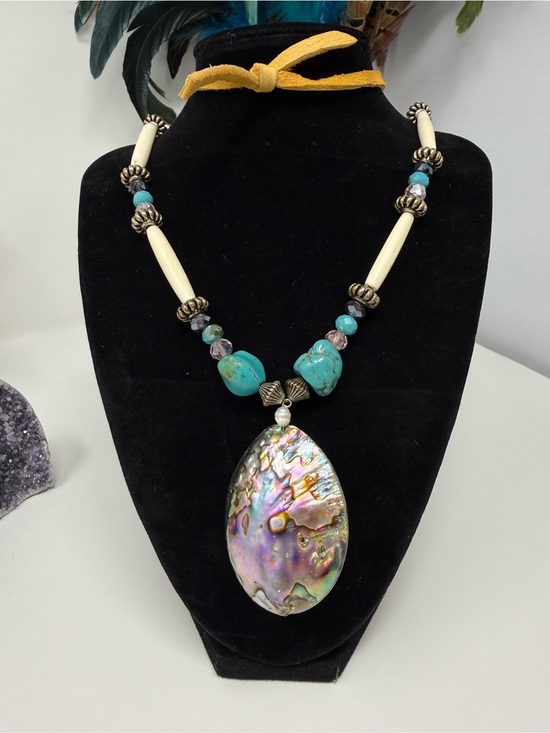 Jewelry - Native Made Abalone Bone & Turquoise Necklace